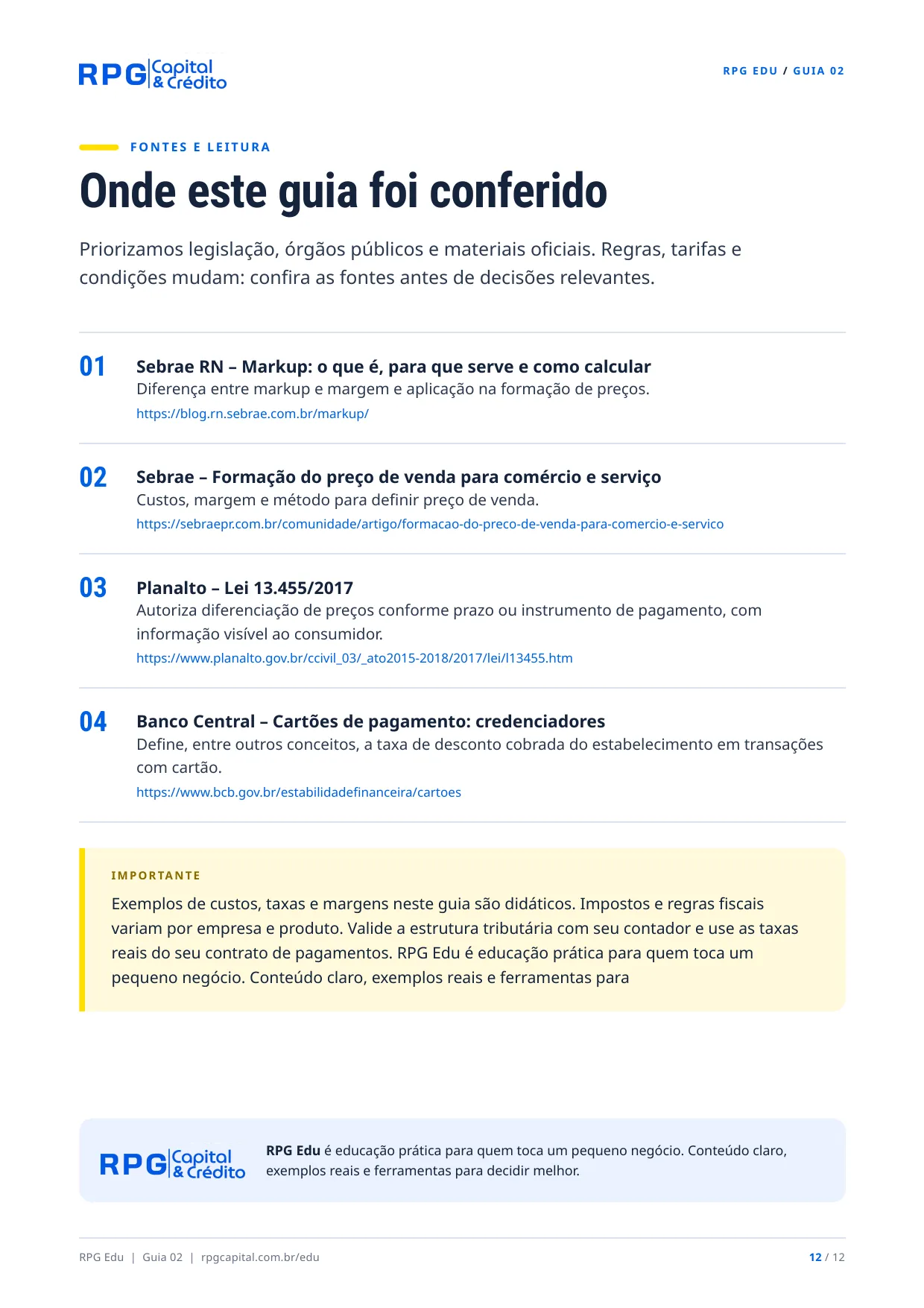 Preço, margem e lucro na prática — página 12: Onde este guia foi conferido