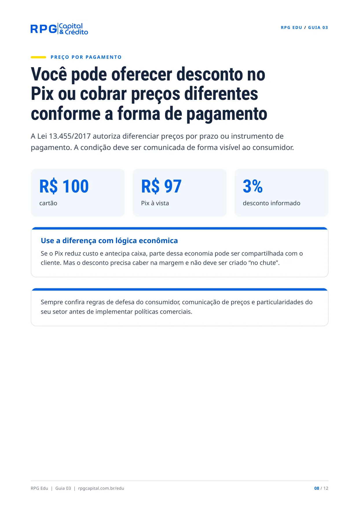 Como funcionam as taxas da maquininha — página 8: Você pode oferecer desconto no Pix ou cobrar preços diferentes conforme a forma de pagamento