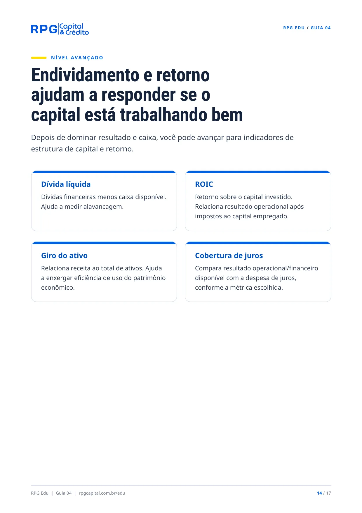 Contabilidade: do básico ao profissional — página 14: Endividamento e retorno ajudam a responder se o capital está trabalhando bem