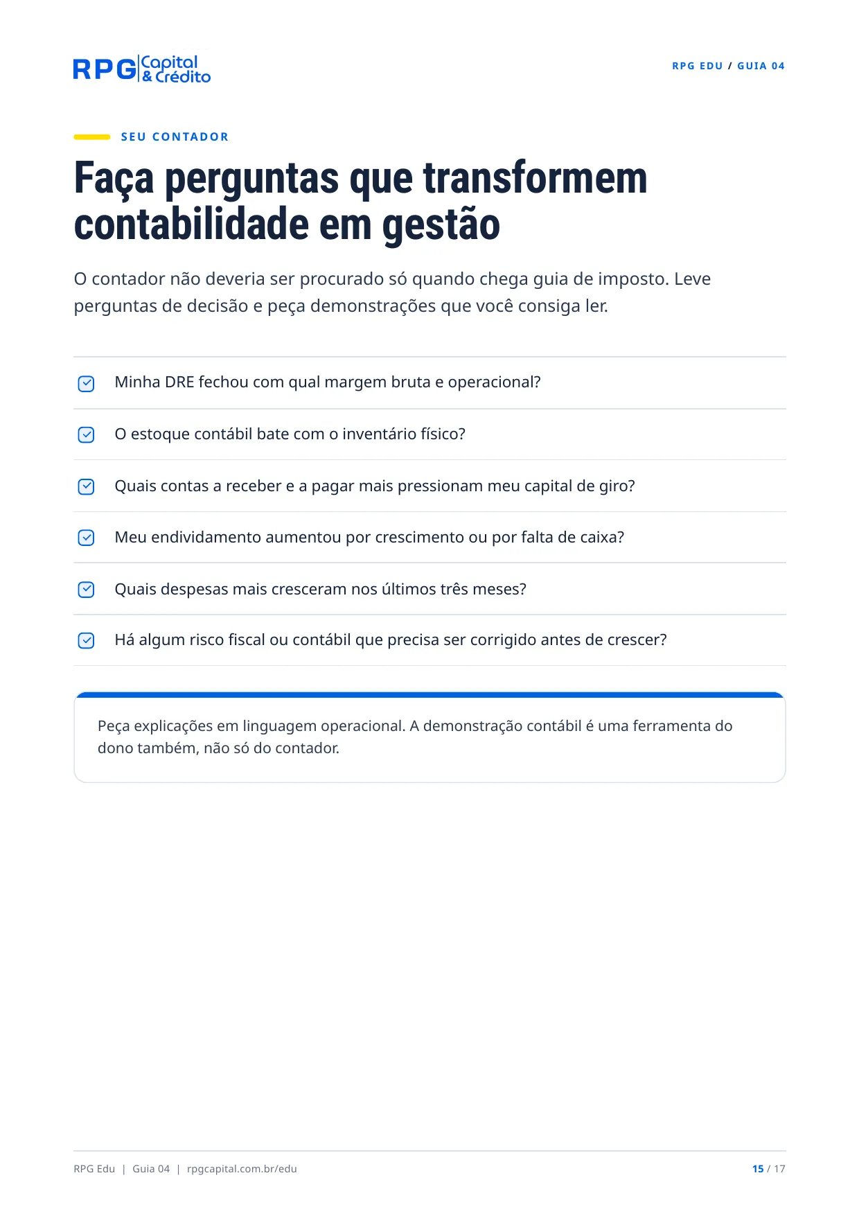 Contabilidade: do básico ao profissional — página 15: Faça perguntas que transformem contabilidade em gestão