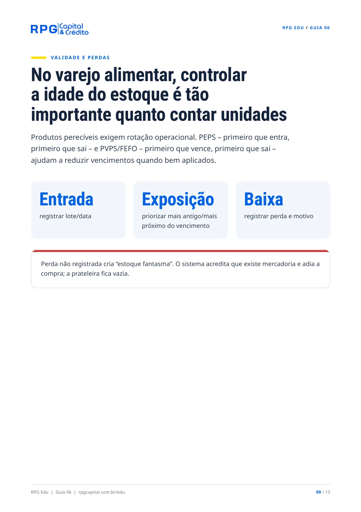 Estoque é dinheiro: como comprar e controlar melhor — página 9: No varejo alimentar, controlar a idade do estoque é tão importante quanto contar unidades