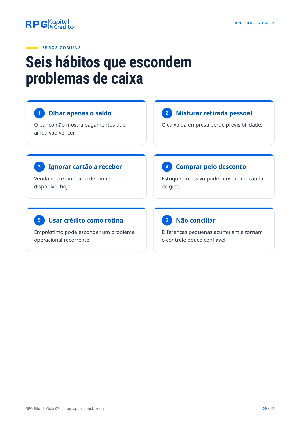 Fluxo de caixa e capital de giro na prática — página 9: Seis hábitos que escondem problemas de caixa