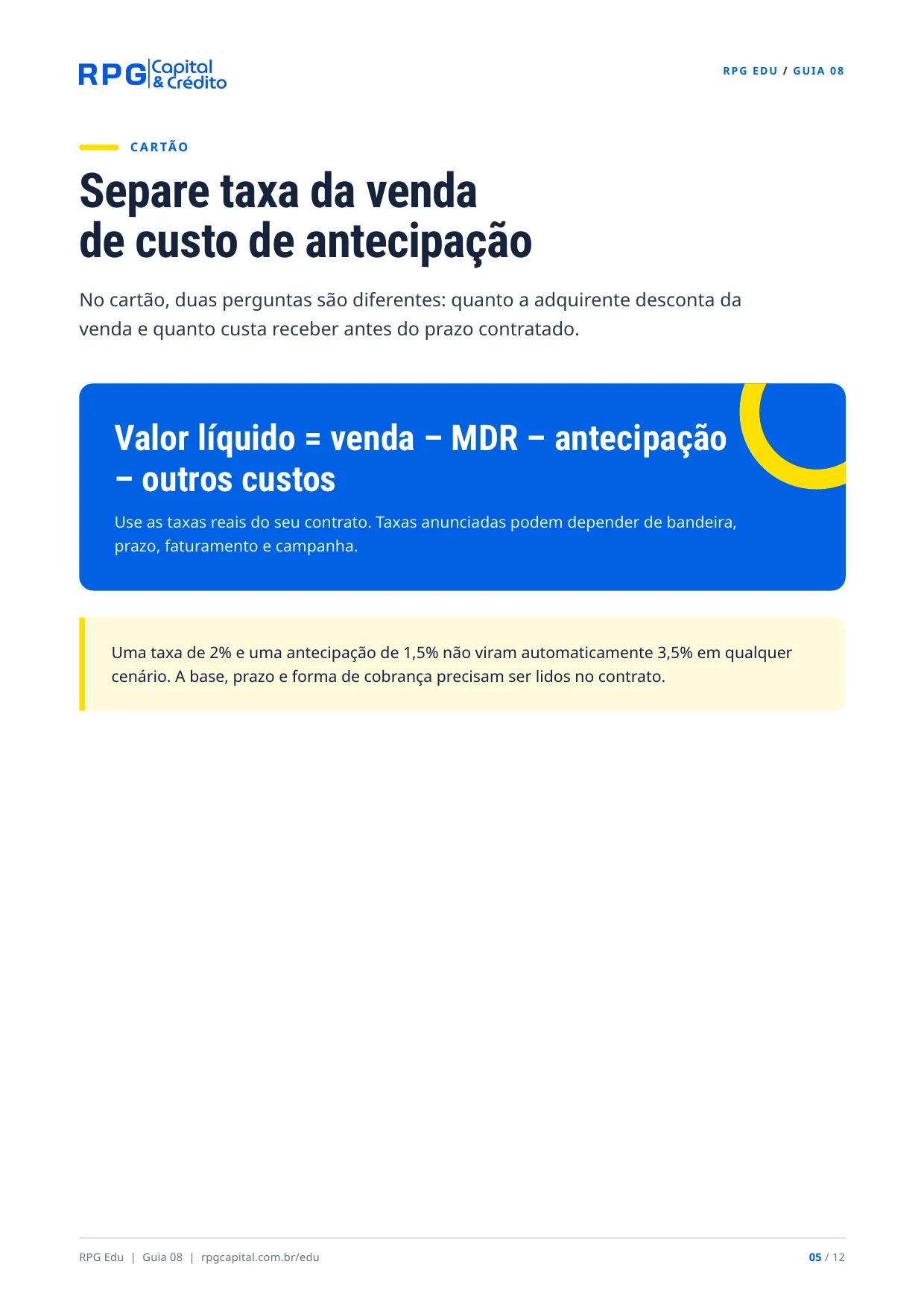 Pix, dinheiro, débito ou crédito: qual vale mais a pena? — página 5: Separe taxa da venda de custo de antecipação
