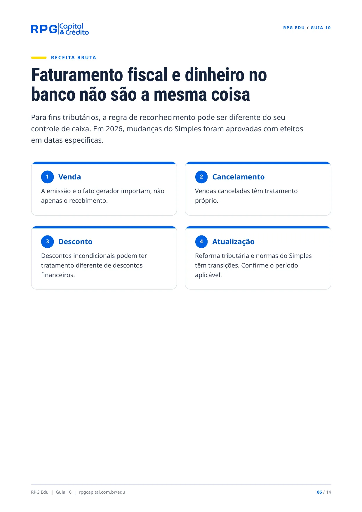 Impostos para pequenos negócios: do básico ao Simples Nacional — página 6: Faturamento fiscal e dinheiro no banco não são a mesma coisa