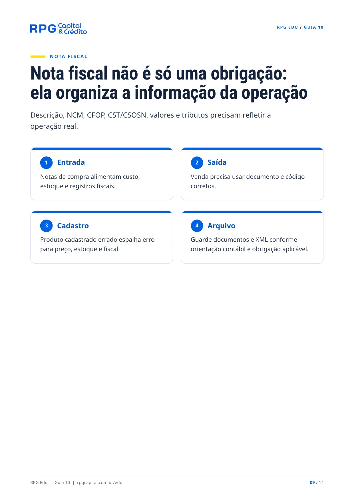 Impostos para pequenos negócios: do básico ao Simples Nacional — página 9: Nota fiscal não é só uma obrigação: ela organiza a informação da operação