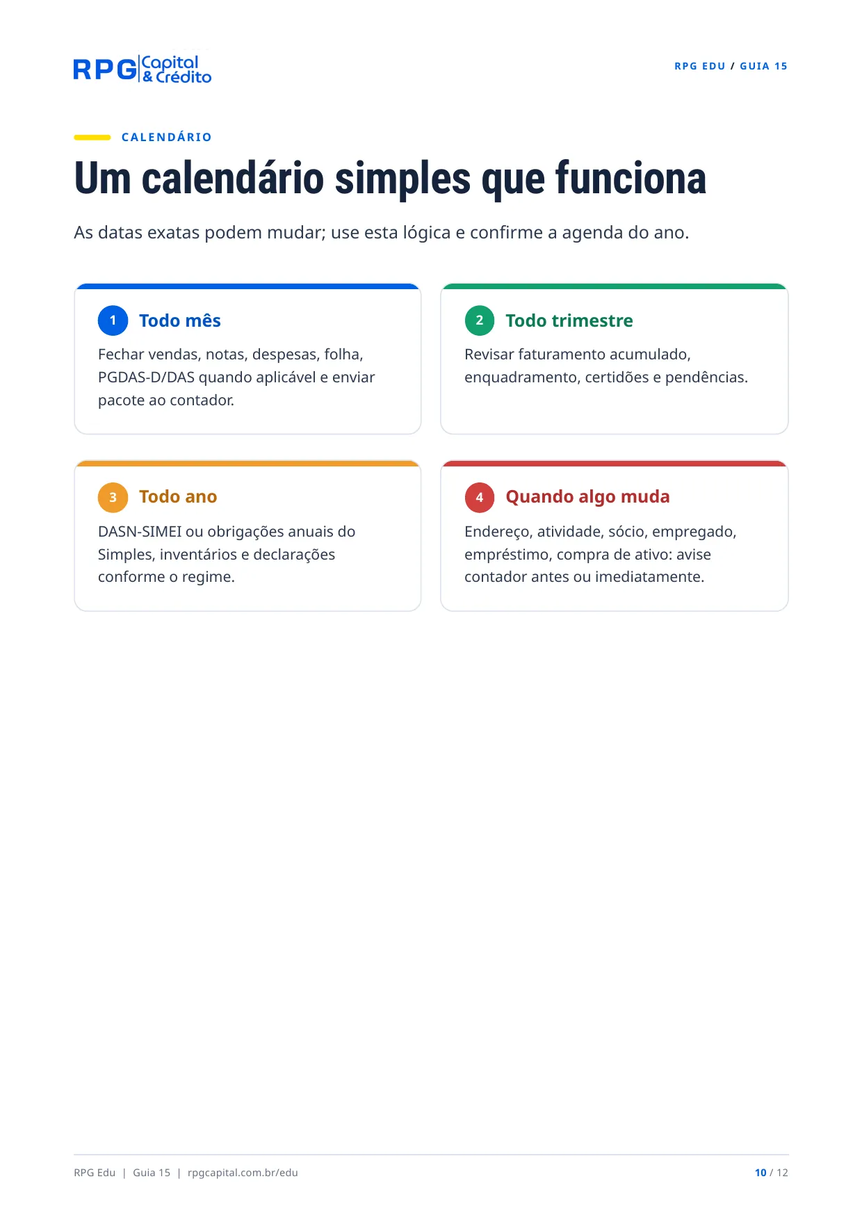 Impostos e declarações: o calendário do pequeno empresário — página 10: Um calendário simples que funciona