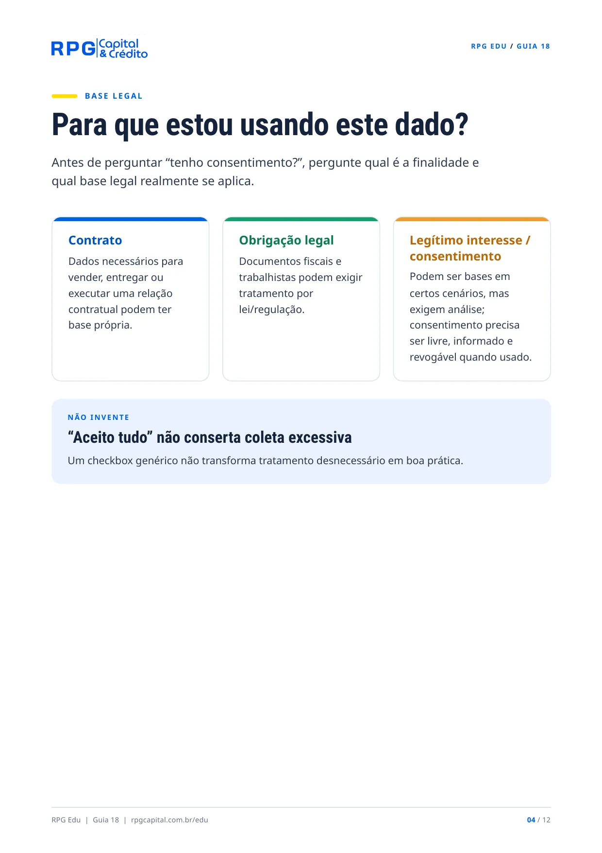 LGPD para pequenos negócios: dados de clientes sem improviso — página 4: Para que estou usando este dado?
