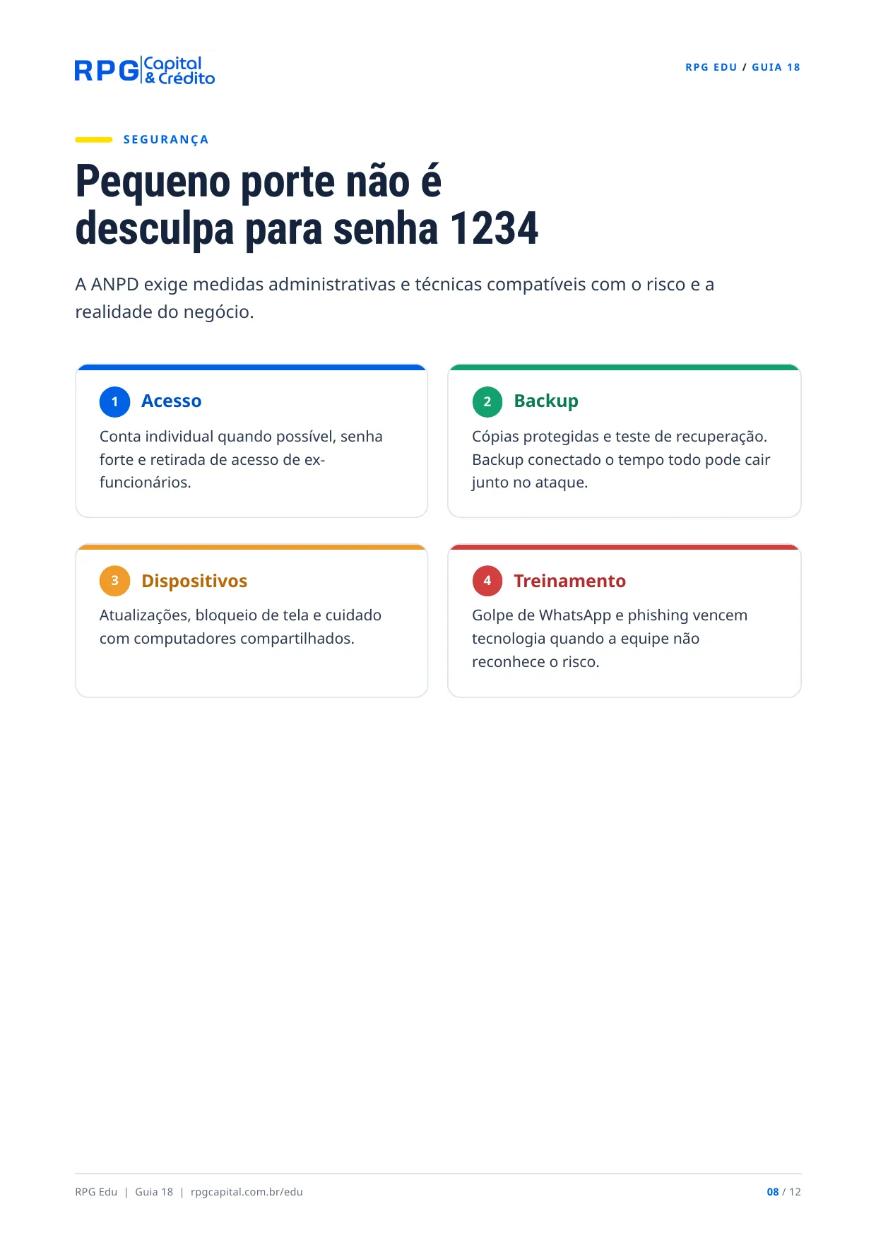 LGPD para pequenos negócios: dados de clientes sem improviso — página 8: Pequeno porte não é desculpa para senha 1234