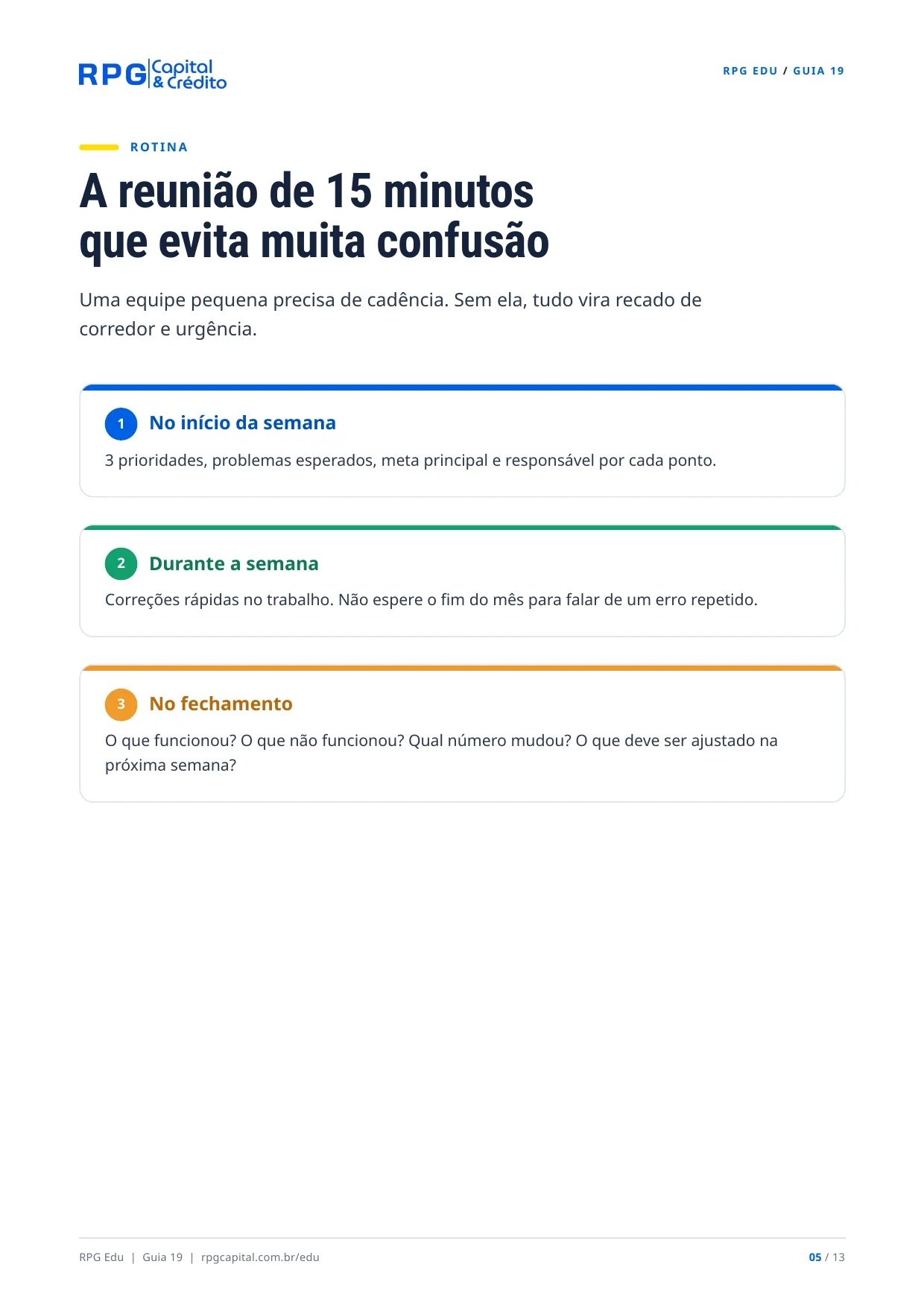 Gestão de pessoas para pequenos negócios — página 5: A reunião de 15 minutos que evita muita confusão