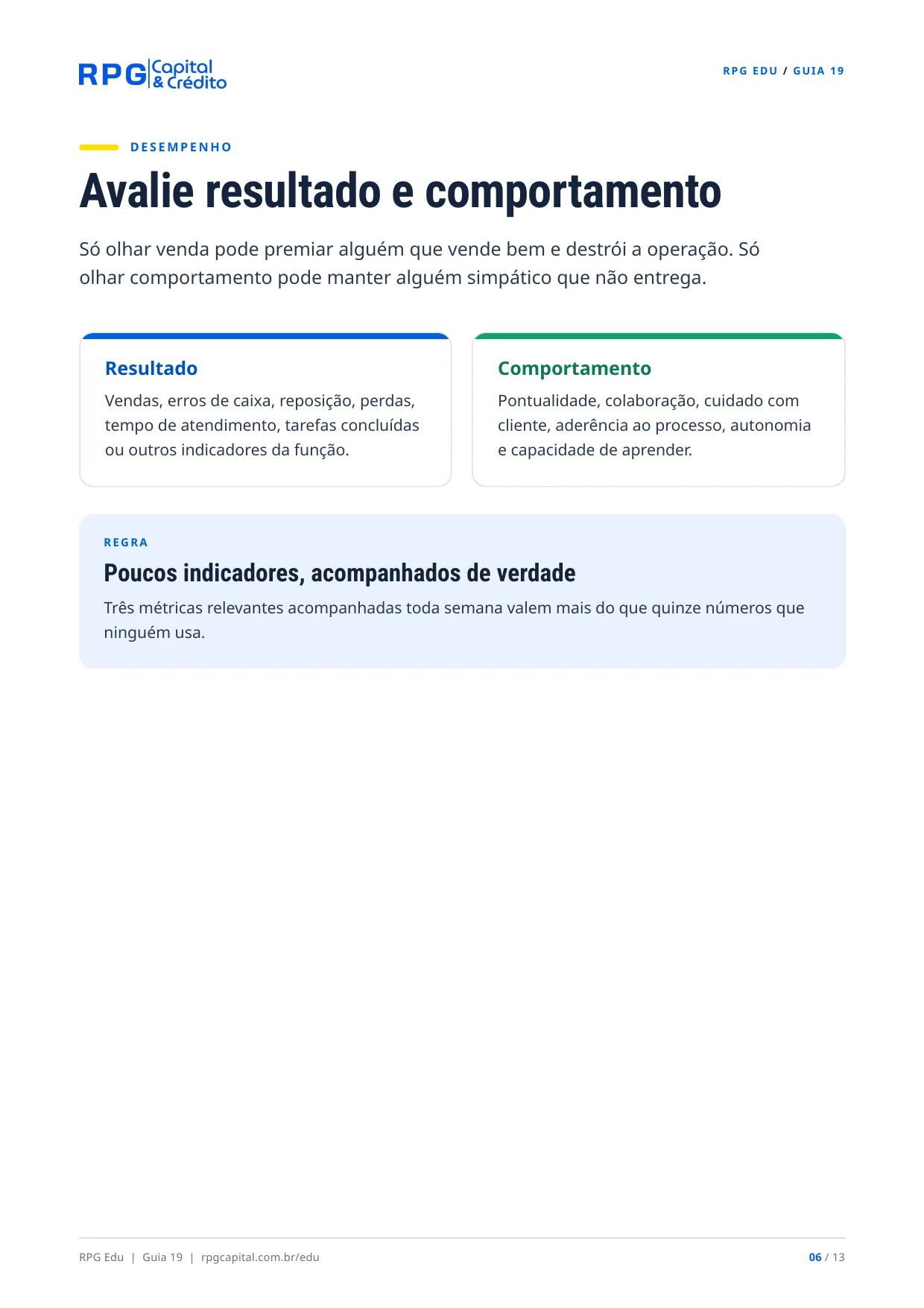 Gestão de pessoas para pequenos negócios — página 6: Avalie resultado e comportamento