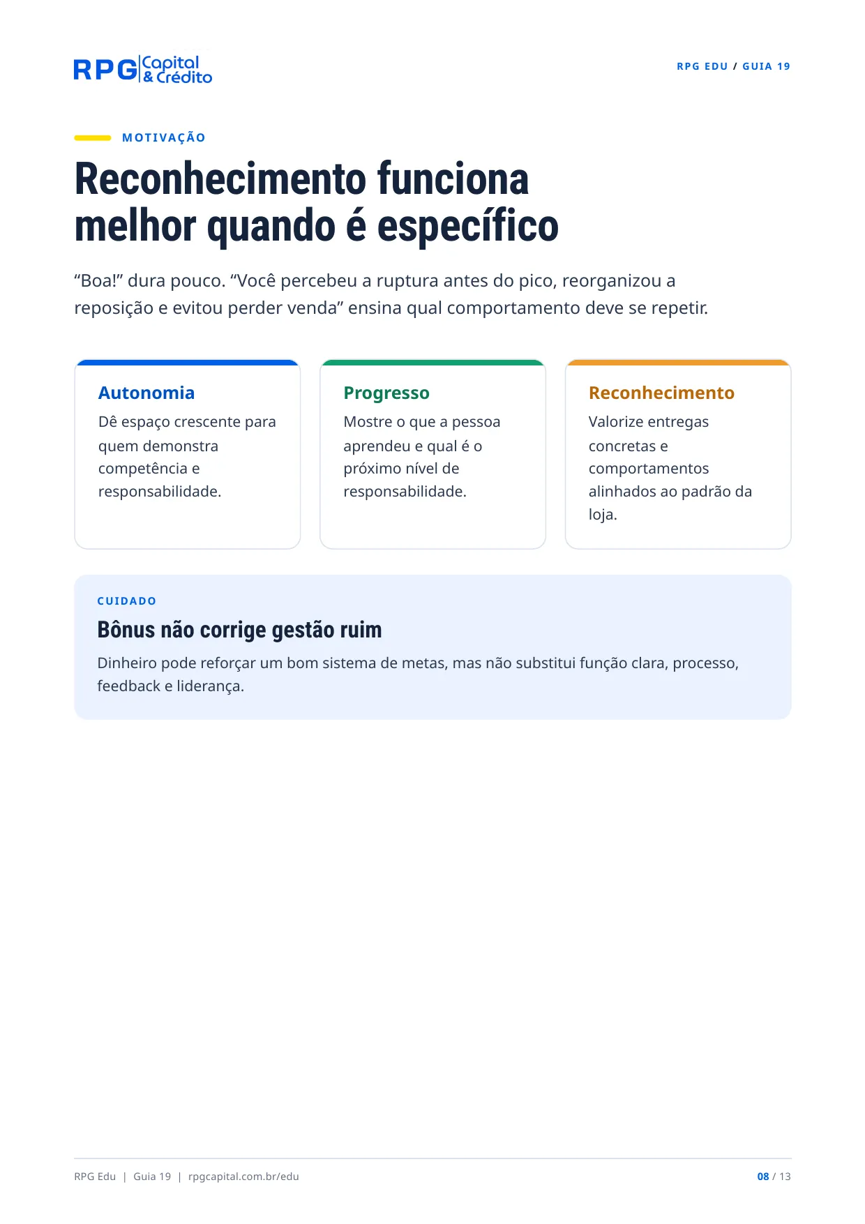 Gestão de pessoas para pequenos negócios — página 8: Reconhecimento funciona melhor quando é específico