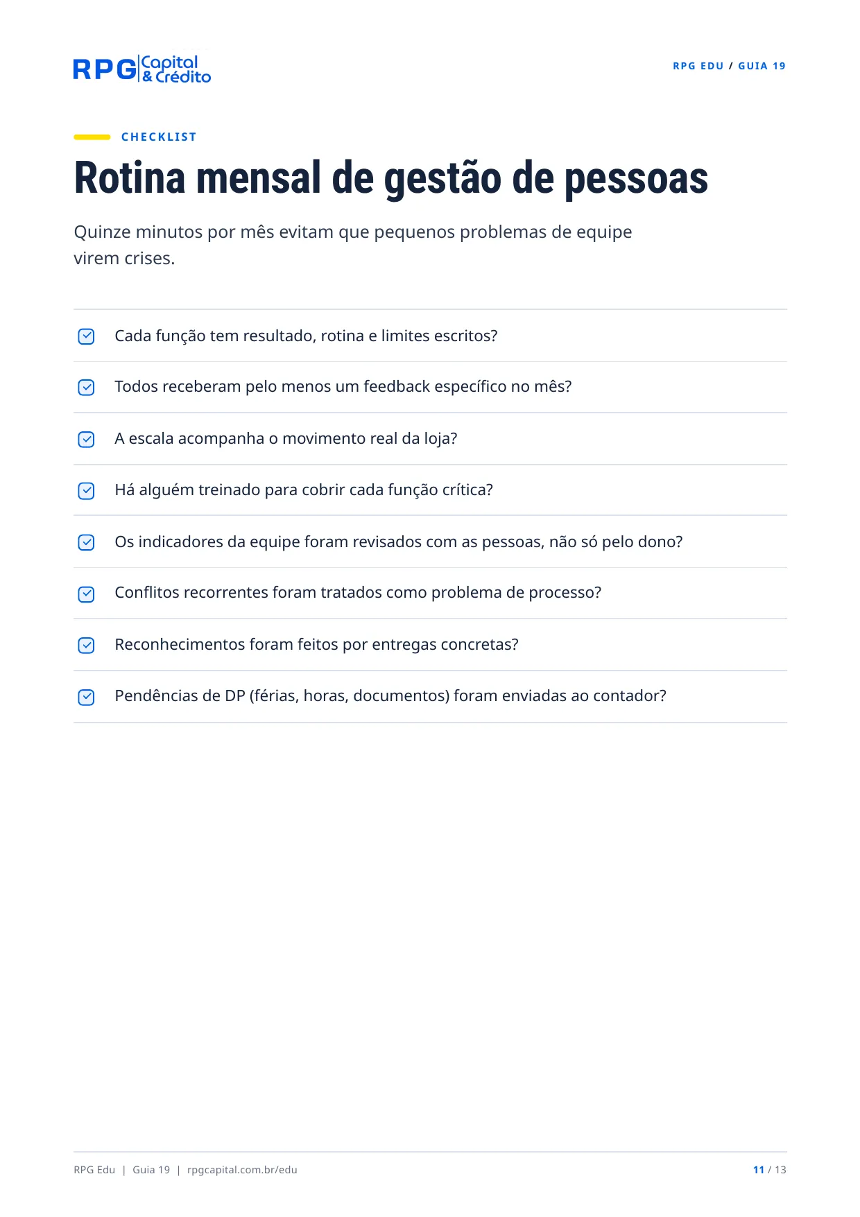 Gestão de pessoas para pequenos negócios — página 11: Rotina mensal de gestão de pessoas