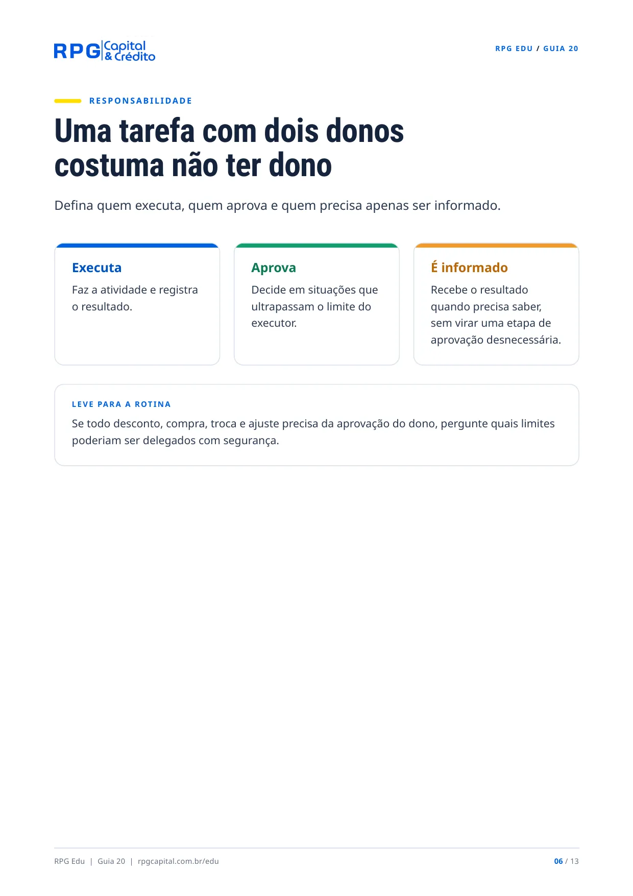Como organizar processos para sua empresa não depender de você — página 6: Uma tarefa com dois donos costuma não ter dono