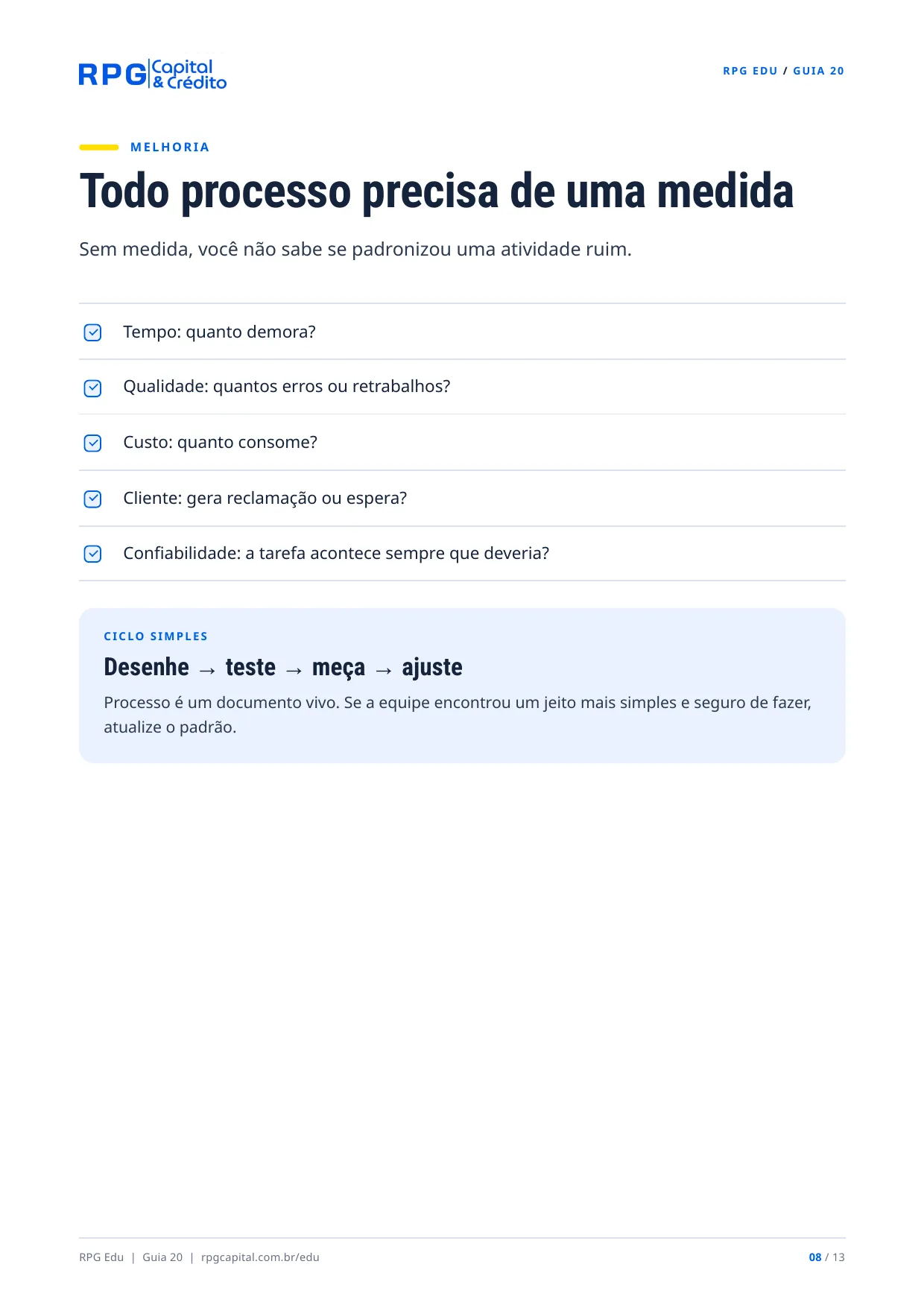 Como organizar processos para sua empresa não depender de você — página 8: Todo processo precisa de uma medida