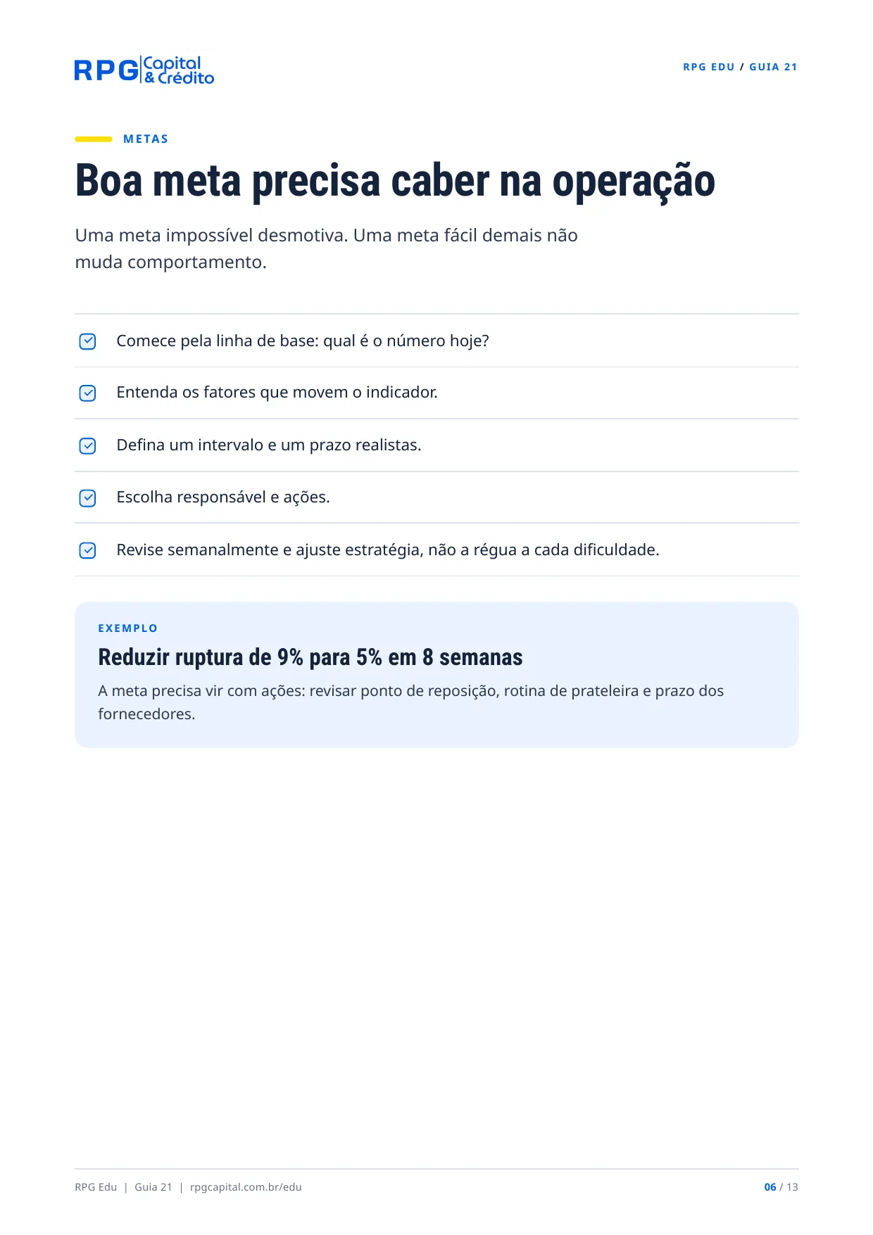 Metas e indicadores: como saber se sua empresa está melhorando — página 6: Boa meta precisa caber na operação