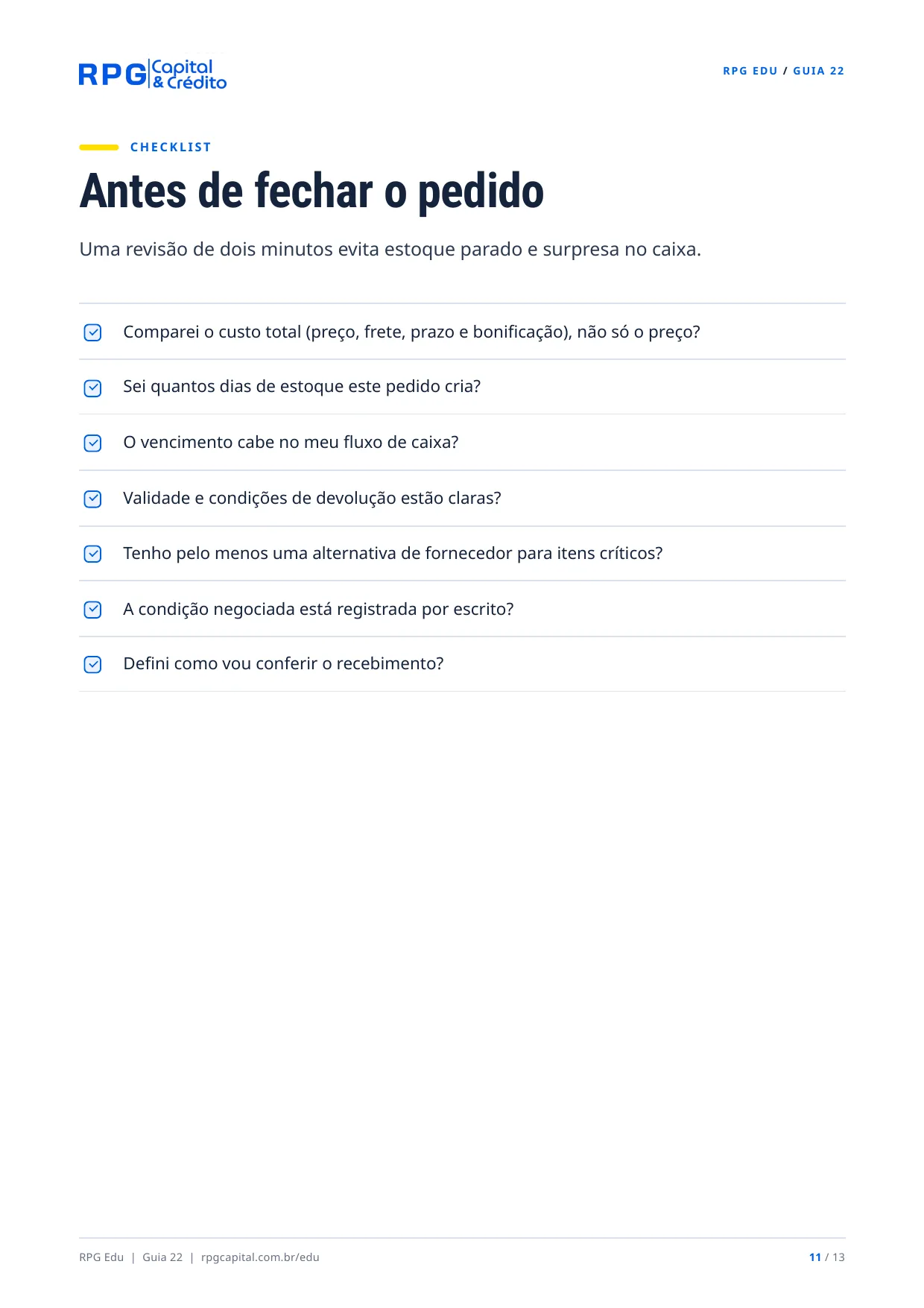 Como negociar melhor com fornecedores — página 11: Antes de fechar o pedido